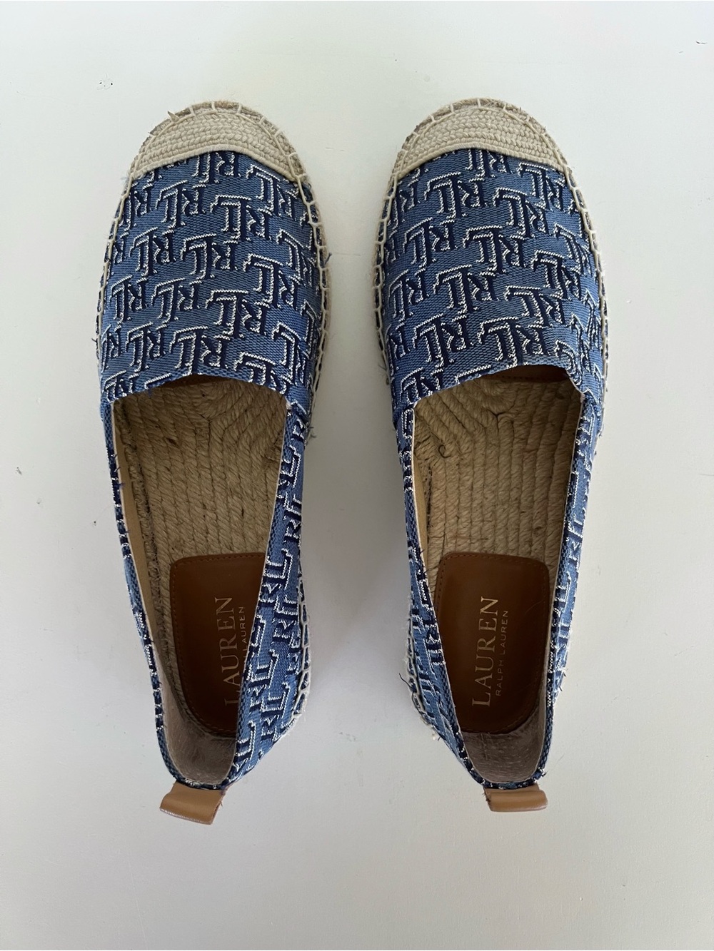 Ralph Lauren LRL Cameryn II Monogram Jacquard Espadrille, Blue/Tan, size 8 - Picture 5 of 13